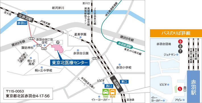 東京北医療センター行きの地図